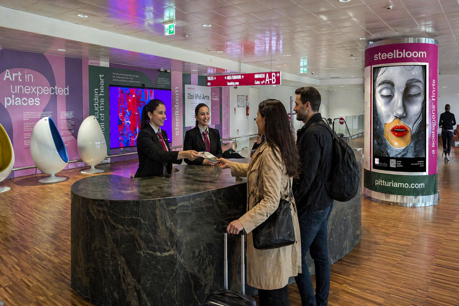 Assistance à l’aéroport pour la vente des œuvres