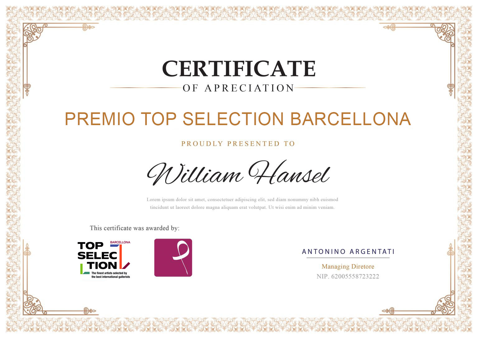 attestato-top-selection-barcellona l'attestato Top Selection Barcellona